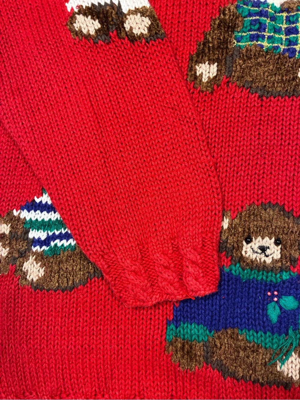 VTG Hand Knit Croft & Barrow Raime Cotton Chunky Teddy Bear Theme Sweater - Picture 7 of 14